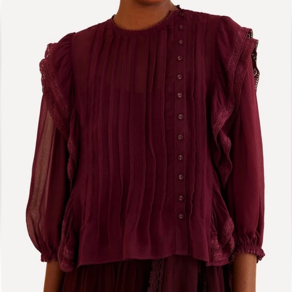 Farm Rio Burgundy Ruffle Blouse - Picture 1 of 11